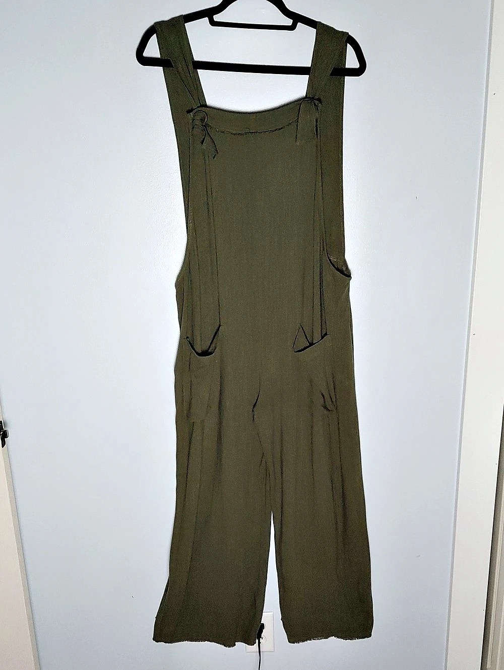 Natural Life Olive Green Linen Blend Lagenlook Slouchy Square Neck Jumpsuit L